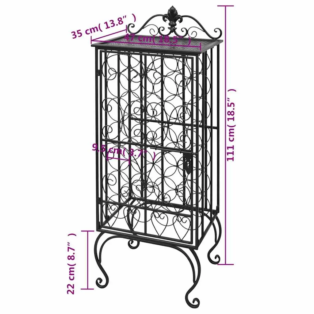 Floor Standing Wine Rack Black Metal Storage for 28 Bottles