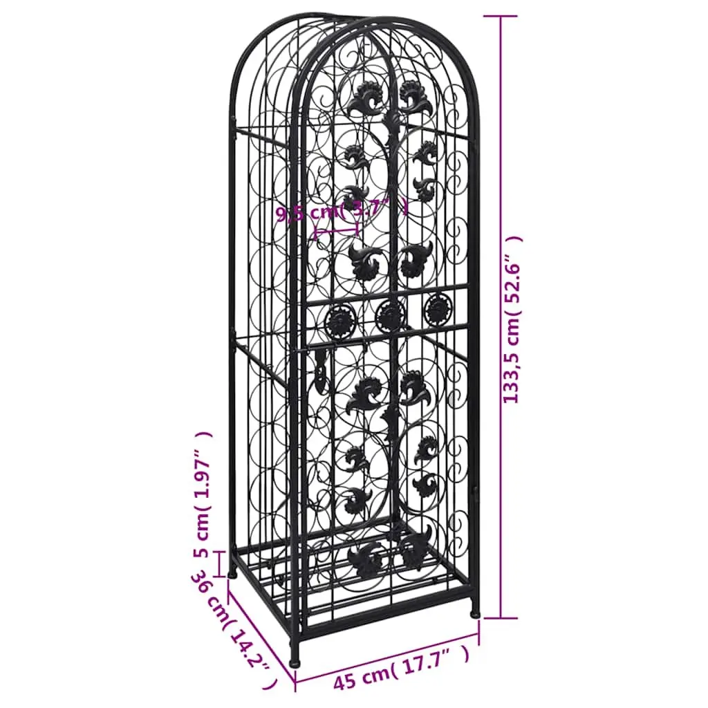 Wine Rack Floor Standing Storage Cabinet 45 Bottle Black Metal Display Stand