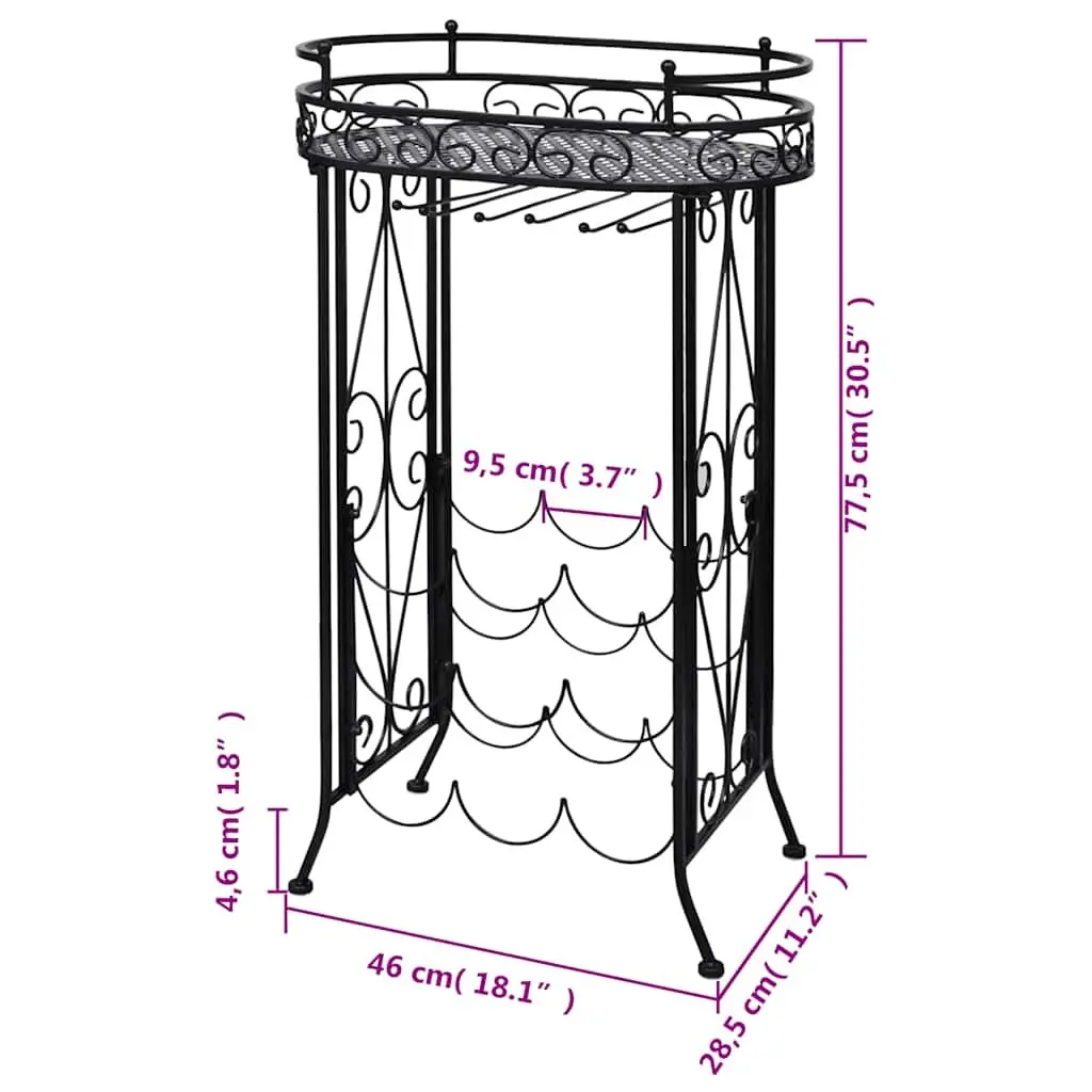 Wine Rack Floor Standing Storage 9 Bottles Glass Holder Metal Black