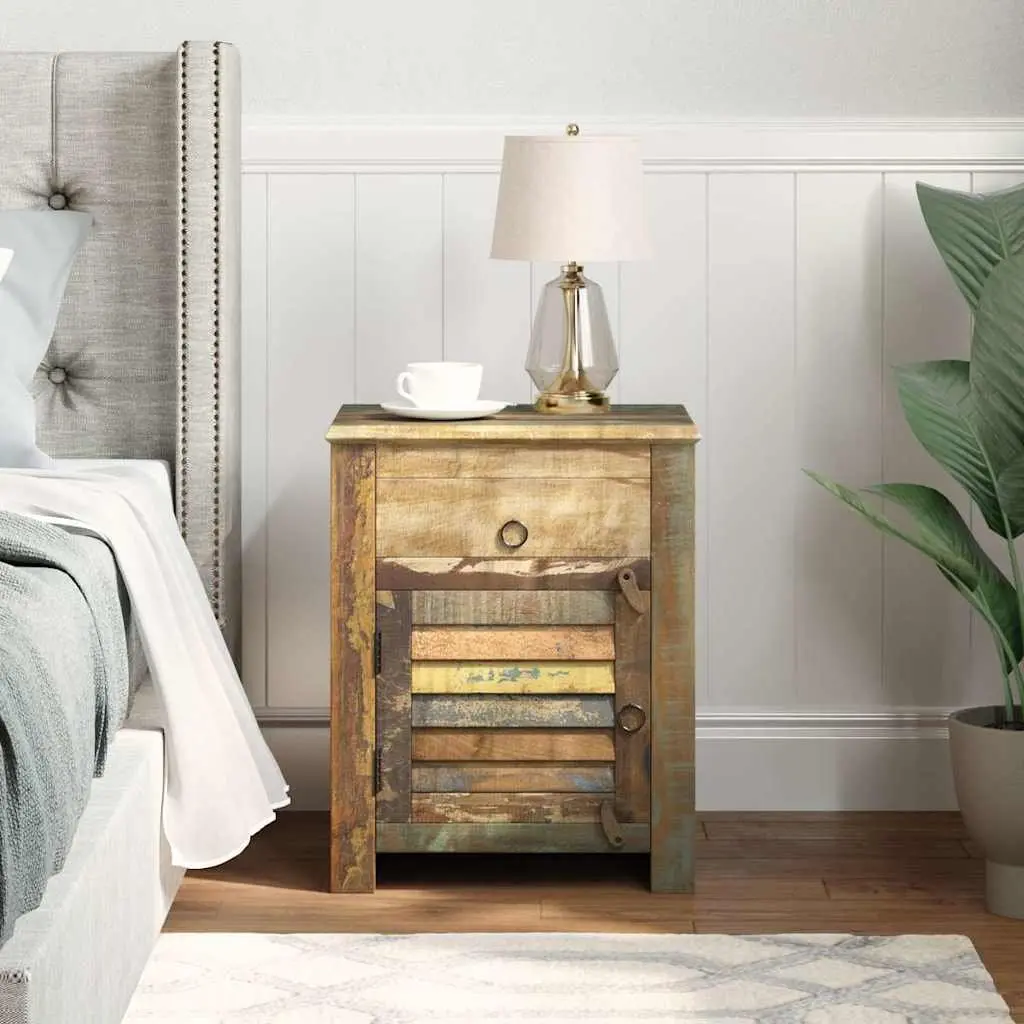 Reclaimed Wood End Table Antique Style Bedside Nightstand Brown