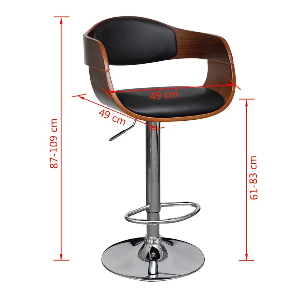 Bar Stool Height Adjustable Bent Wood Frame Padded Seat Faux Leather Black