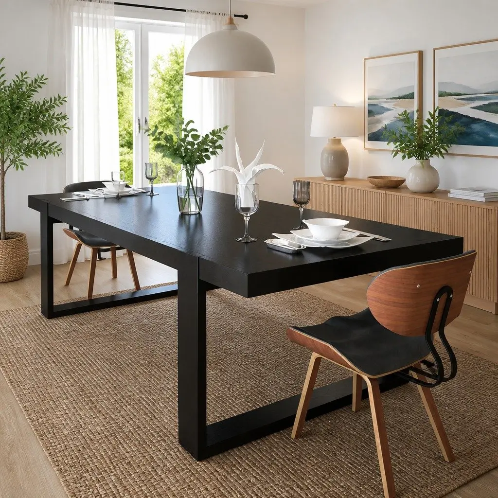 Dining Chairs Kitchen Seating Set 2 pcs Bent Wood Frame Faux Leather Black