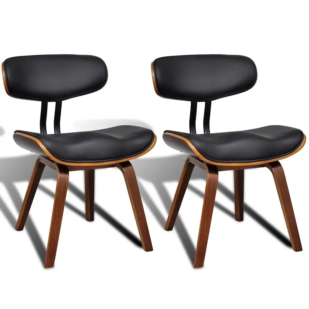Dining Chairs Kitchen Seating Set 2 pcs Bent Wood Frame Faux Leather Black