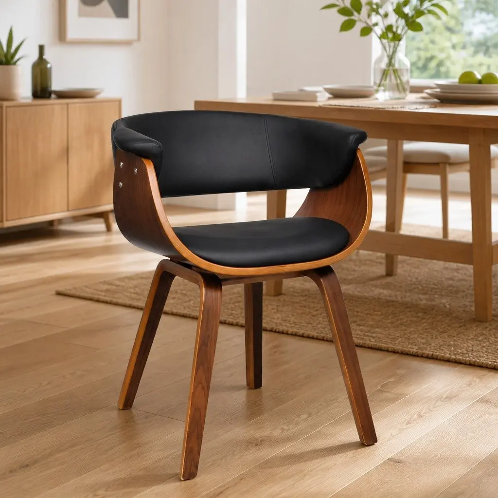 Dining Chair Bent Wood Frame Faux Leather Kitchen Seat Black Dining Room Chair