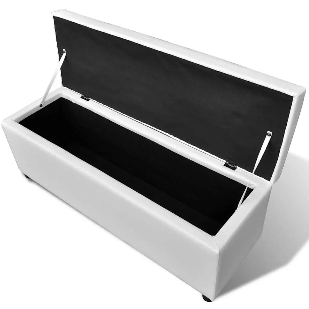 Storage Bench Padded Seat White Wood Entryway Hallway Hidden Storage Chest
