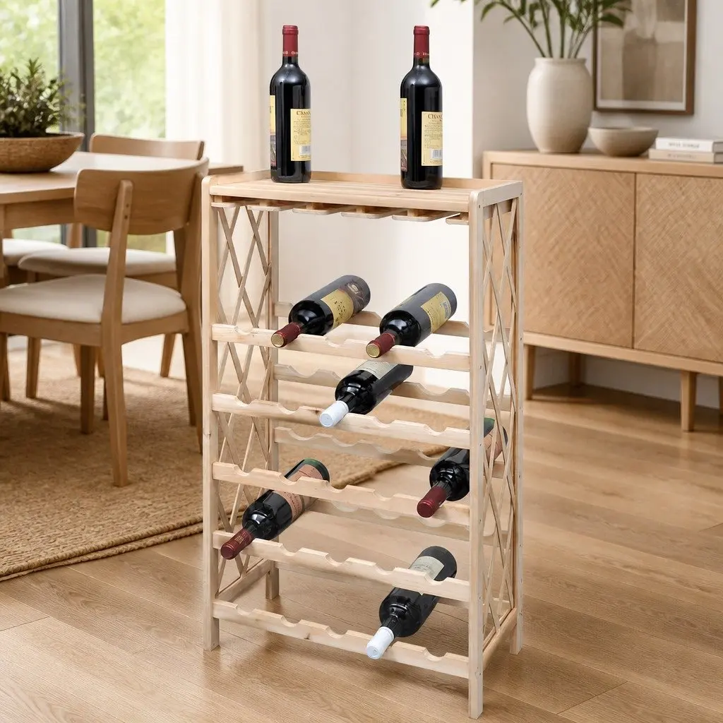 Wine Rack for Display Storage 25 Bottles Solid Fir Wood Brown