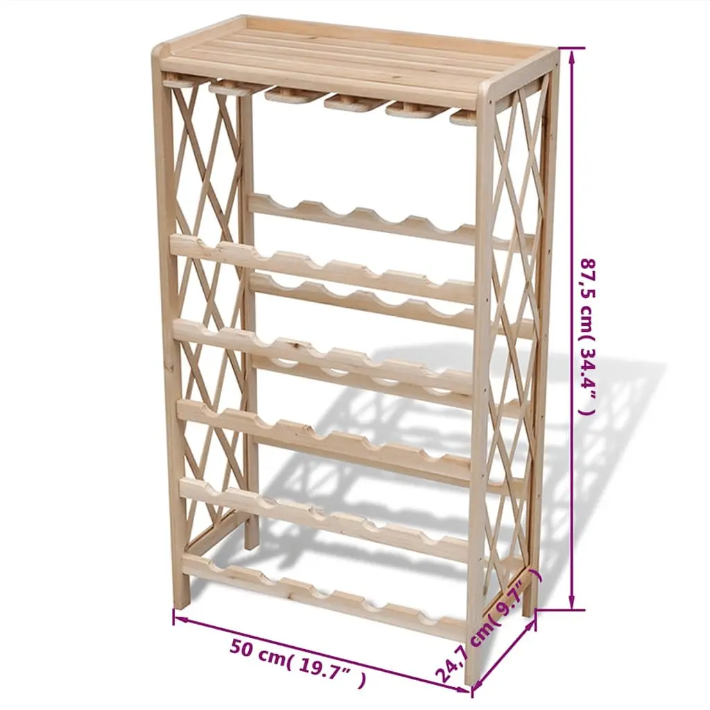 Wine Rack for Display Storage 25 Bottles Solid Fir Wood Brown