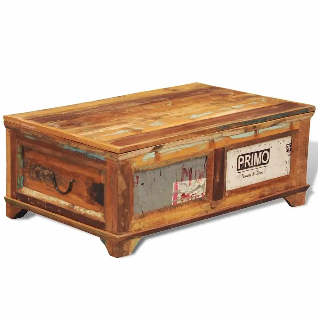 Coffee Table Vintage Reclaimed Wood Brown Storage Compartment