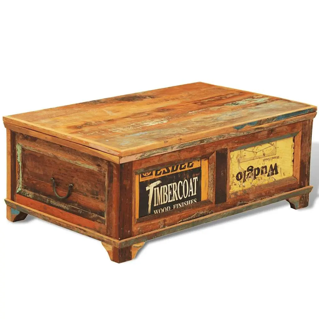 Coffee Table Vintage Reclaimed Wood Brown Storage Compartment