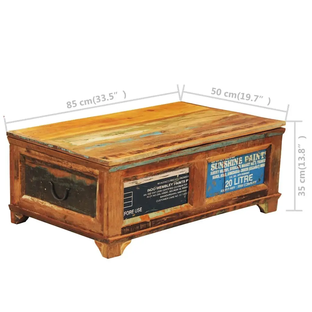 Coffee Table Vintage Reclaimed Wood Brown Storage Compartment