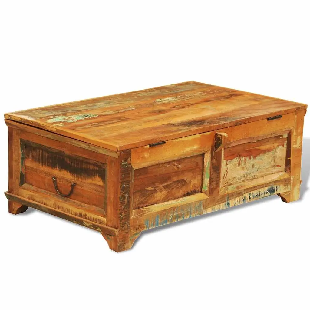 Coffee Table Vintage Reclaimed Wood Brown Storage Compartment