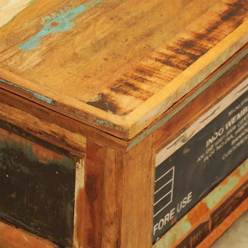 Coffee Table Vintage Reclaimed Wood Brown Storage Compartment