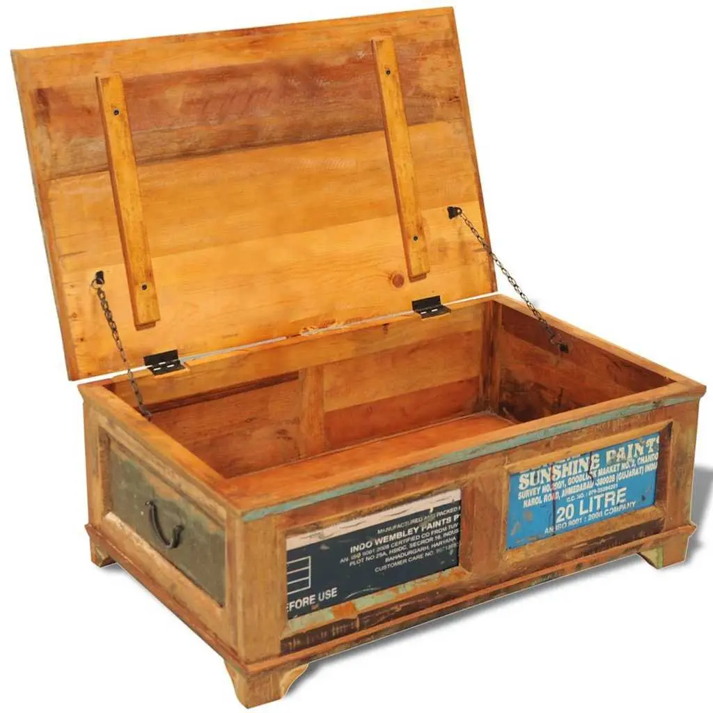 Coffee Table Vintage Reclaimed Wood Brown Storage Compartment