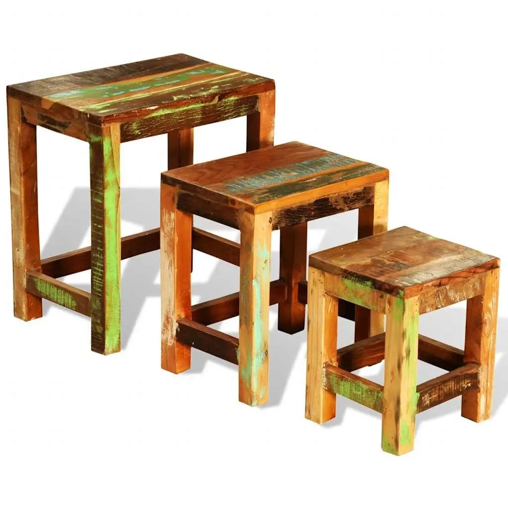 Nesting Table Set 3 Pieces End Table Living Room Coffee Table Stackable Brown