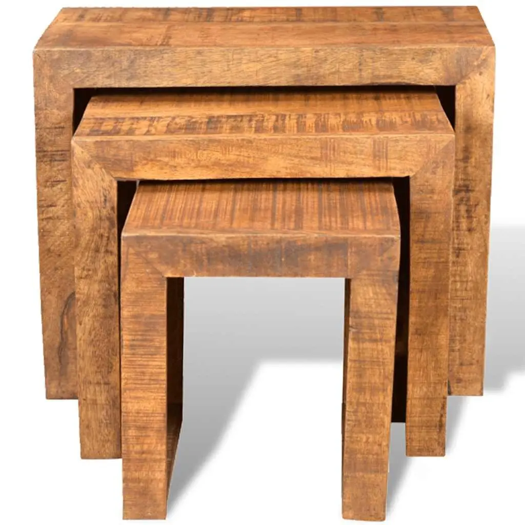 Nesting Table Set 3 Pieces Brown Wooden Stackable Side End Coffee Tables