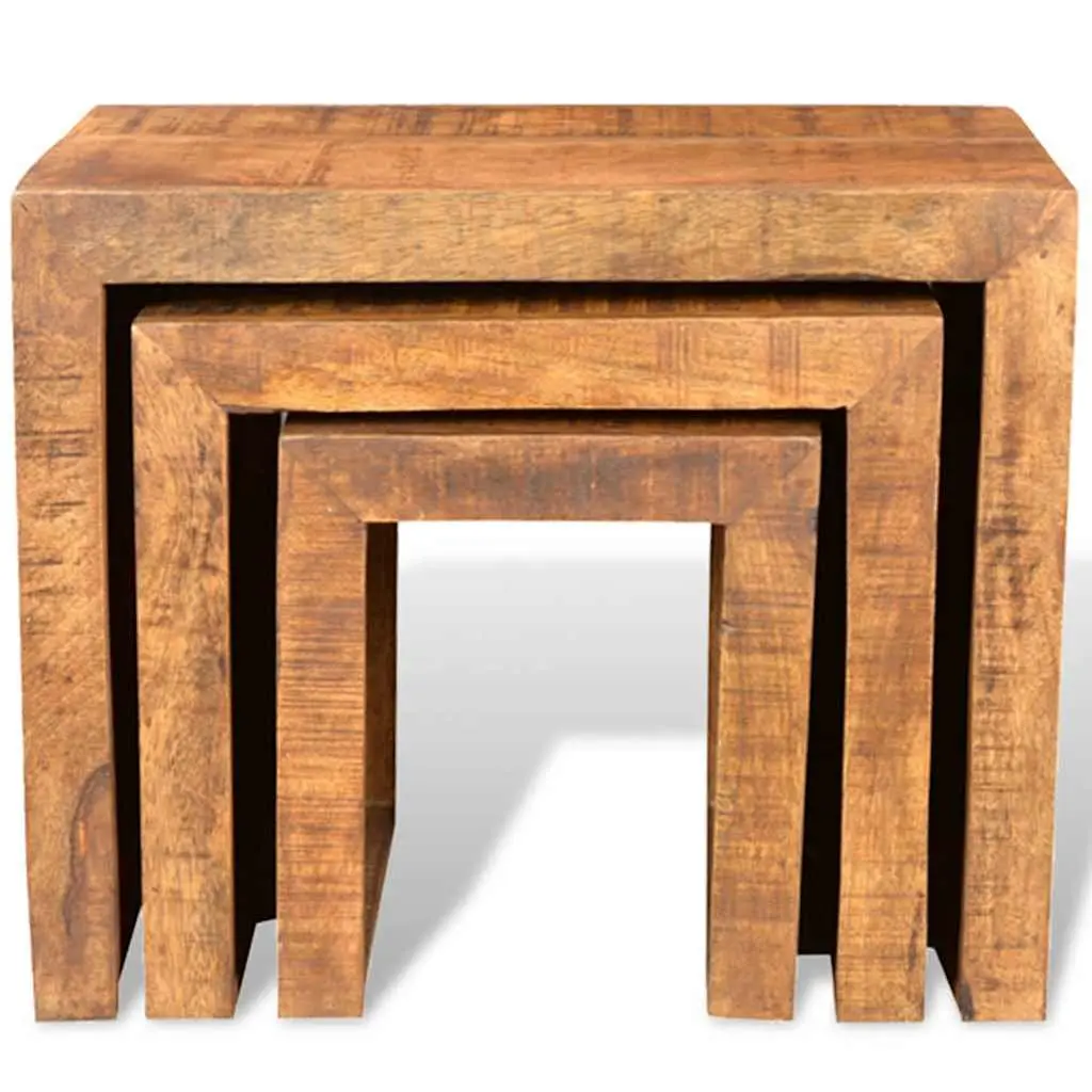 Nesting Table Set 3 Pieces Brown Wooden Stackable Side End Coffee Tables