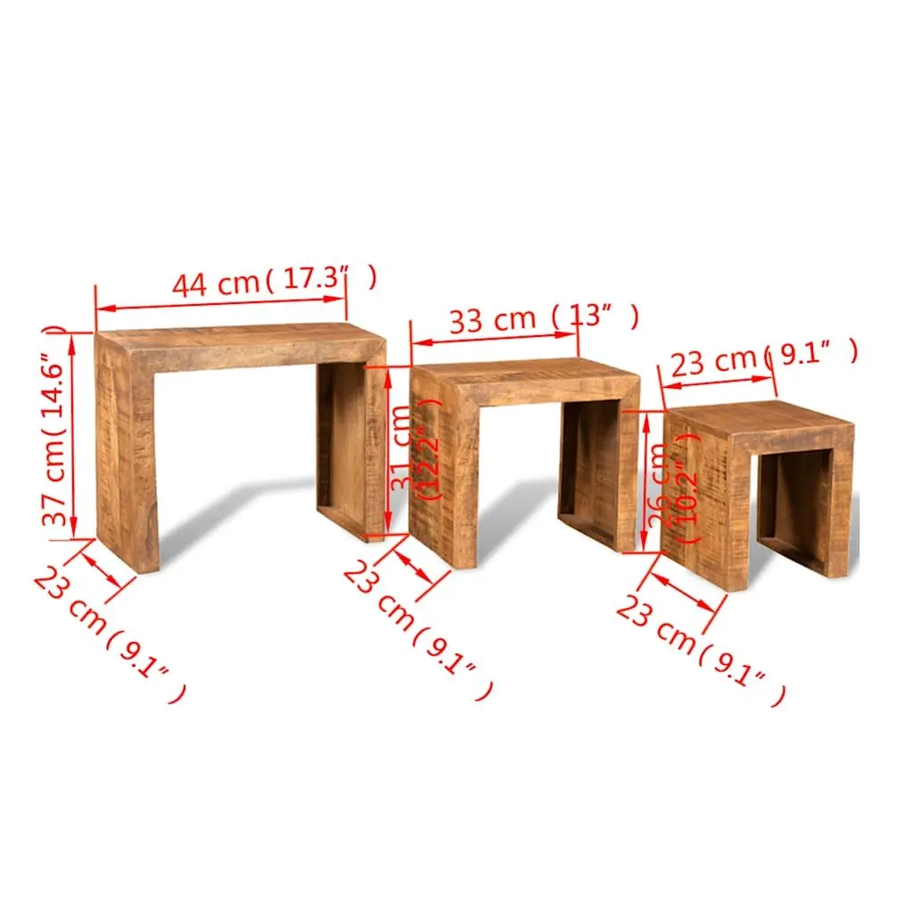 Nesting Table Set 3 Pieces Brown Wooden Stackable Side End Coffee Tables