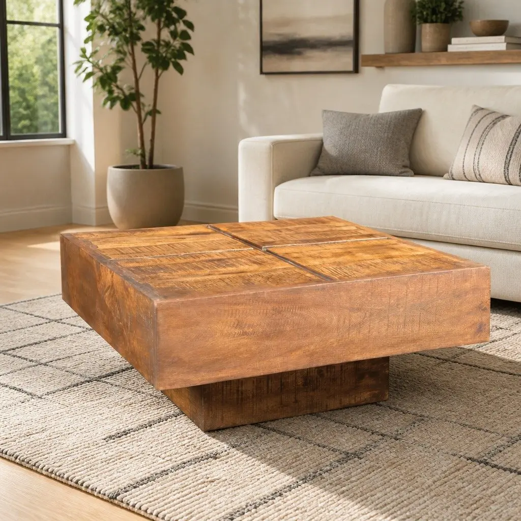 Coffee Table Antique Style Square Brown Solid Mango Wood