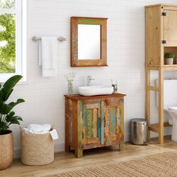 Reclaimed Wood Bathroom Vanity Cabinet Set with Mirror Antique Style 60cm
