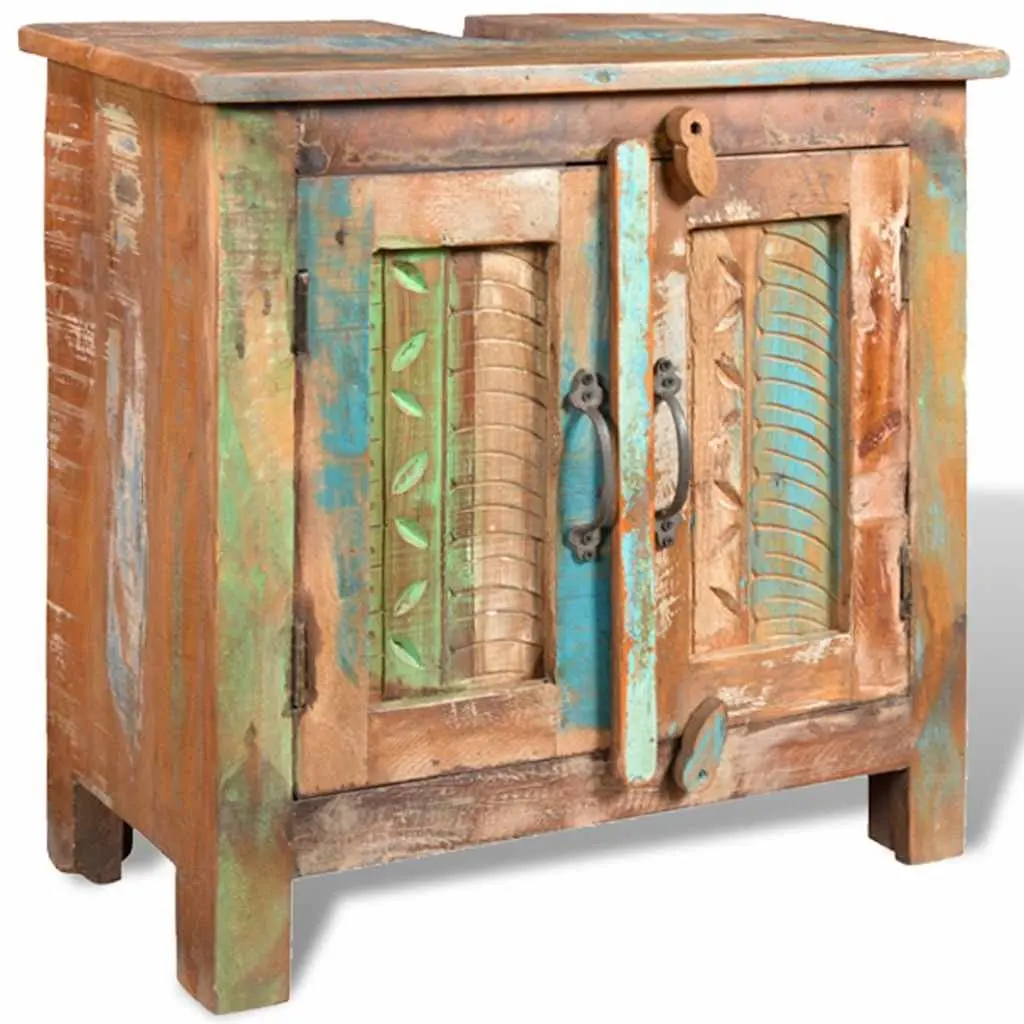 Antique Style Bathroom Vanity Cabinet Set 60cm with Mirror Reclaimed Wood Multicolour