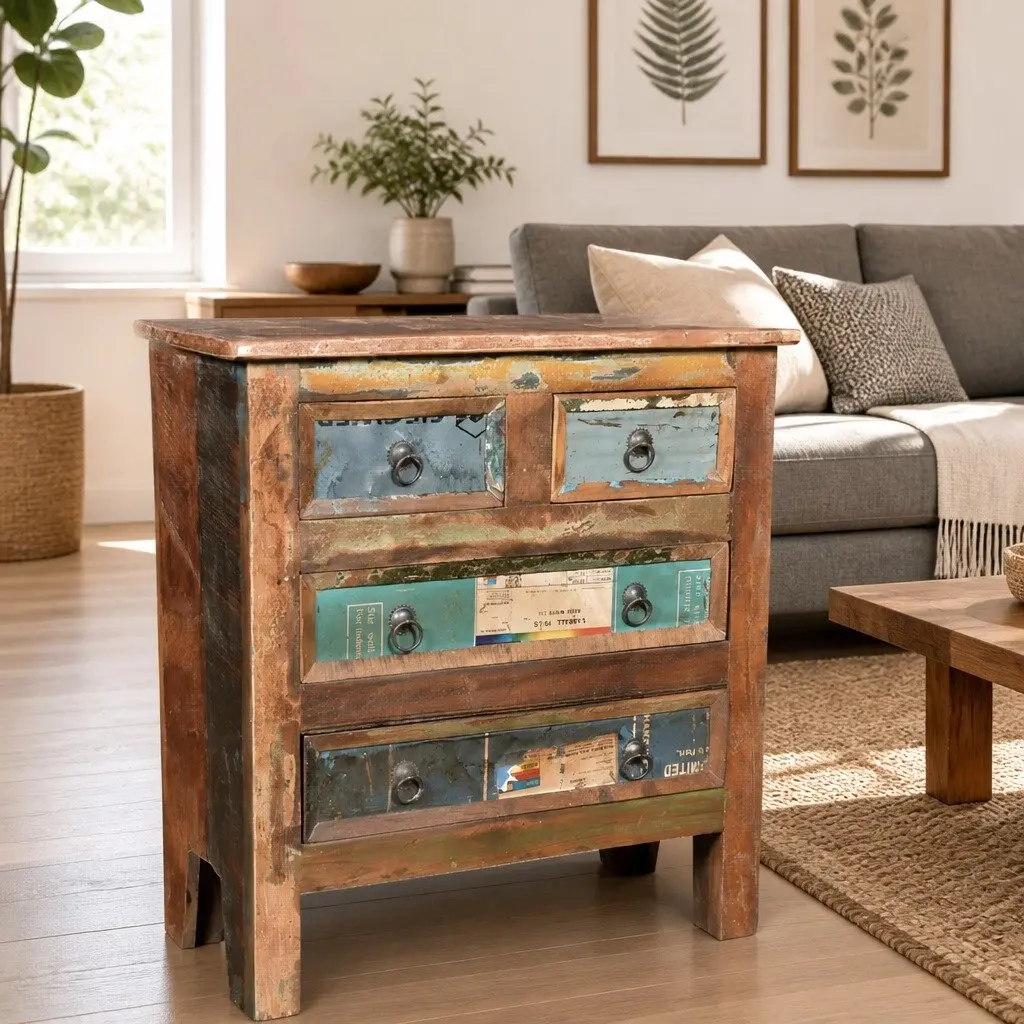 Reclaimed Wood Chest of Drawers Storage 4 Drawer Brown