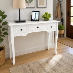 Console Dressing Table with Three Drawers White End Table for Living Room