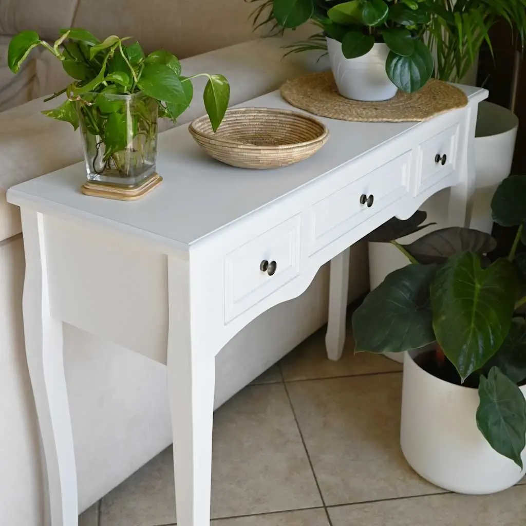 Console Dressing Table with Three Drawers White End Table for Living Room