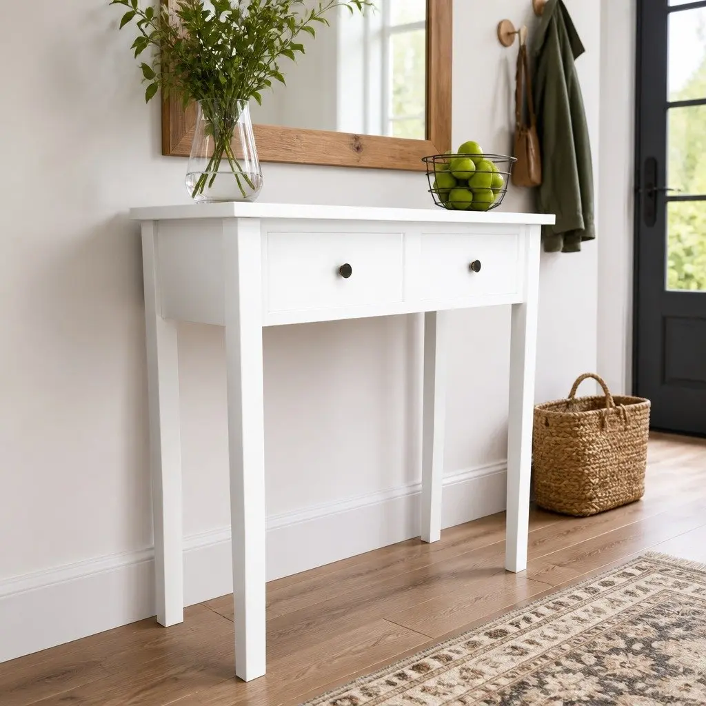 White Console Table with Storage Solutions