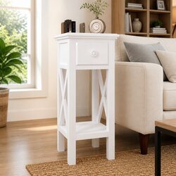 End Table with Drawer Storage Living Room Bedroom Accent Side Table White