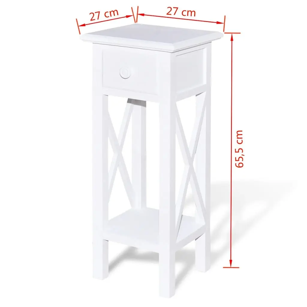 Side Table Storage Drawer Living Room Bedroom Accent Table White