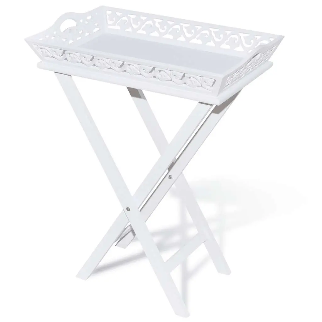 Side Table with Removable Tray White Accent End Table Foldable Legs Storage
