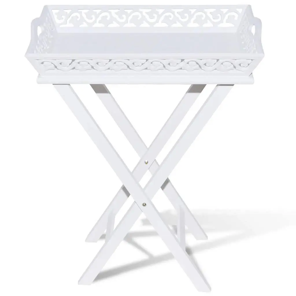 Side Table with Removable Tray White Accent End Table Foldable Legs Storage