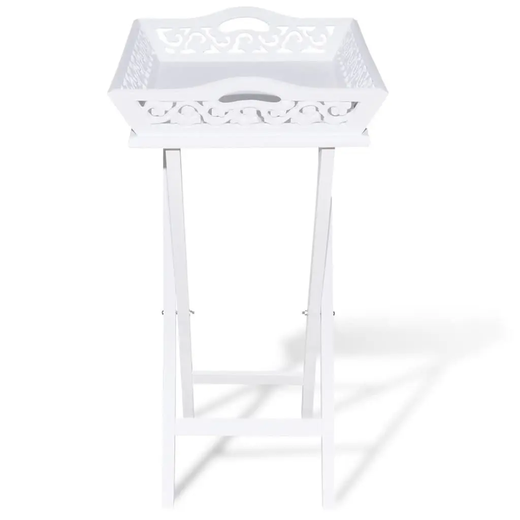 Side Table with Removable Tray White Accent End Table Foldable Legs Storage