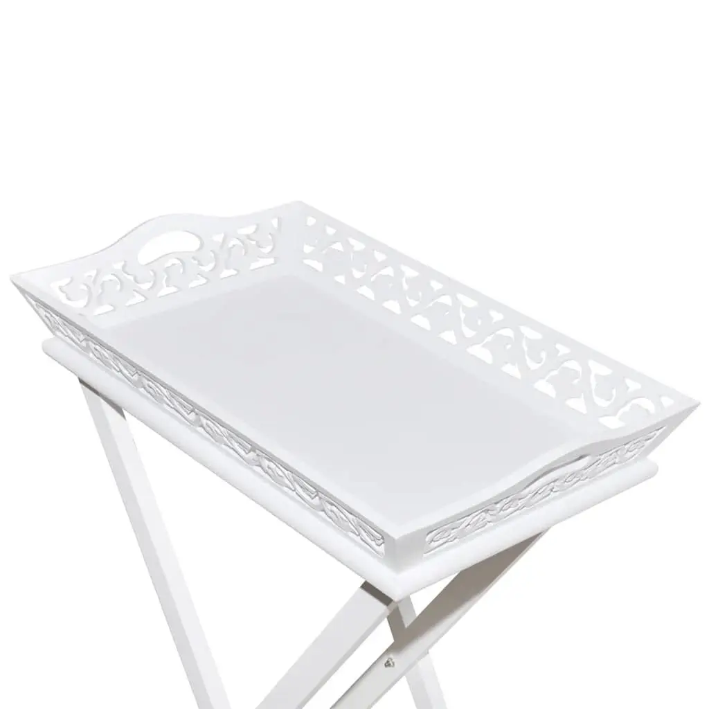 Side Table with Removable Tray White Accent End Table Foldable Legs Storage