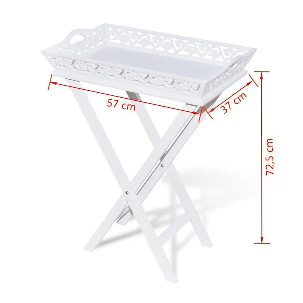 Side Table with Removable Tray White Accent End Table Foldable Legs Storage