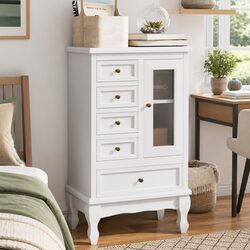 Quality 5 Drawer Cabinet with 2 Shelves in Antique White