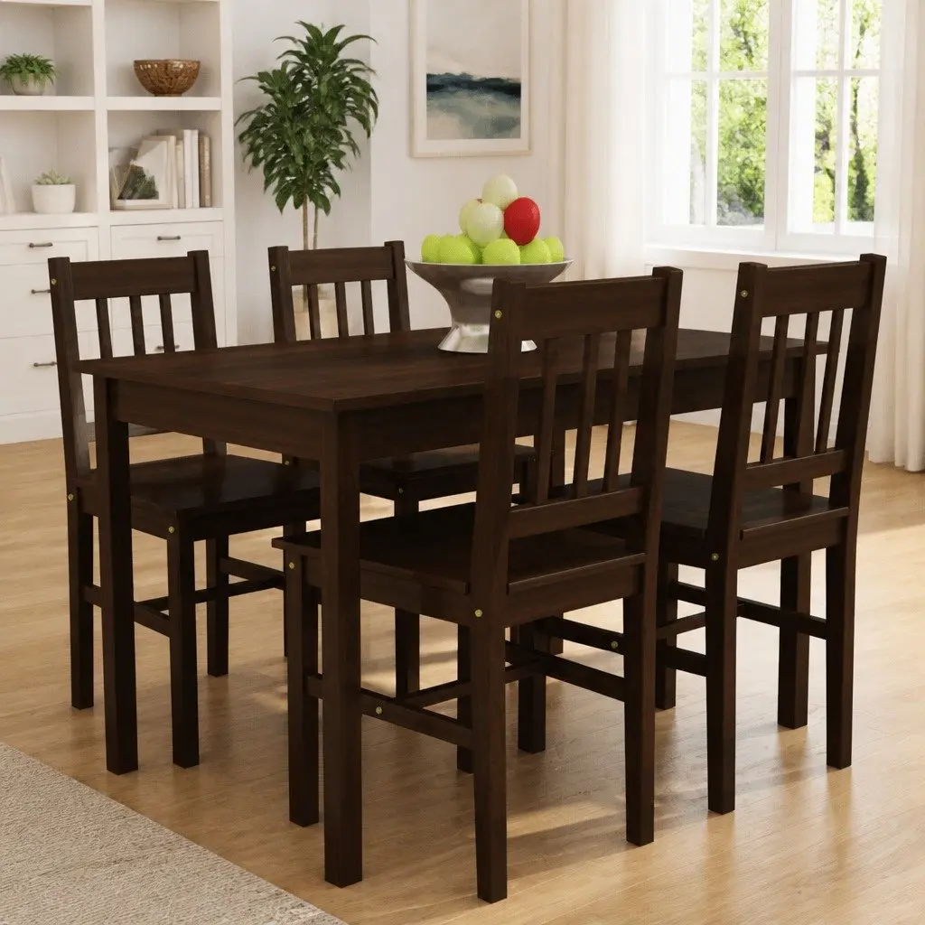 Wooden Dining Table Set 5 Piece Brown Kitchen Dining Furniture