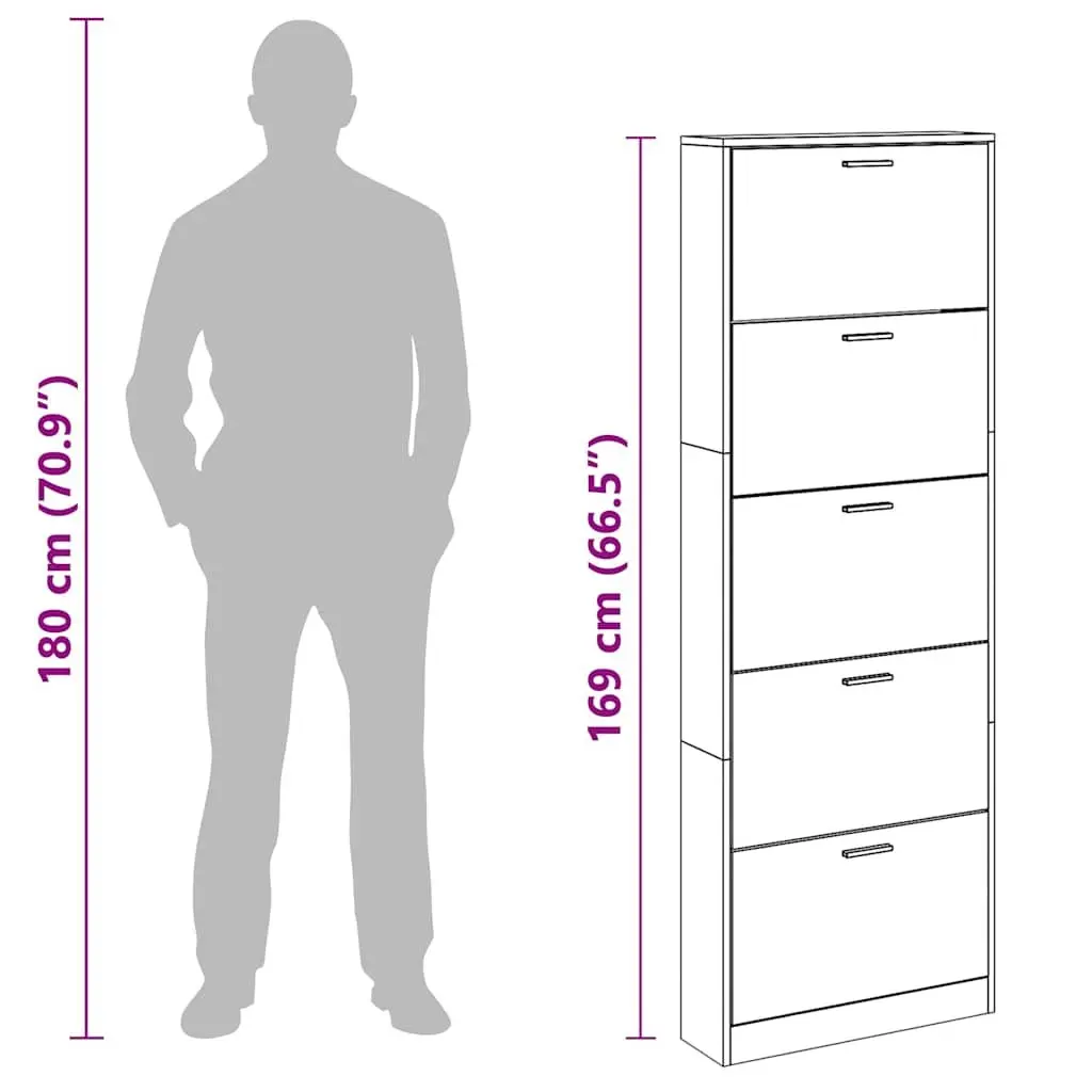 Wooden Shoe Cabinet Storage Organiser 5 Compartments White