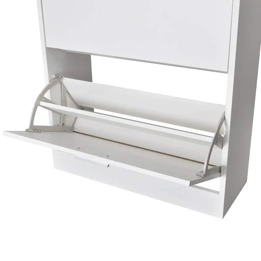 Wooden Shoe Cabinet Storage Organiser Rack 2 Compartments White