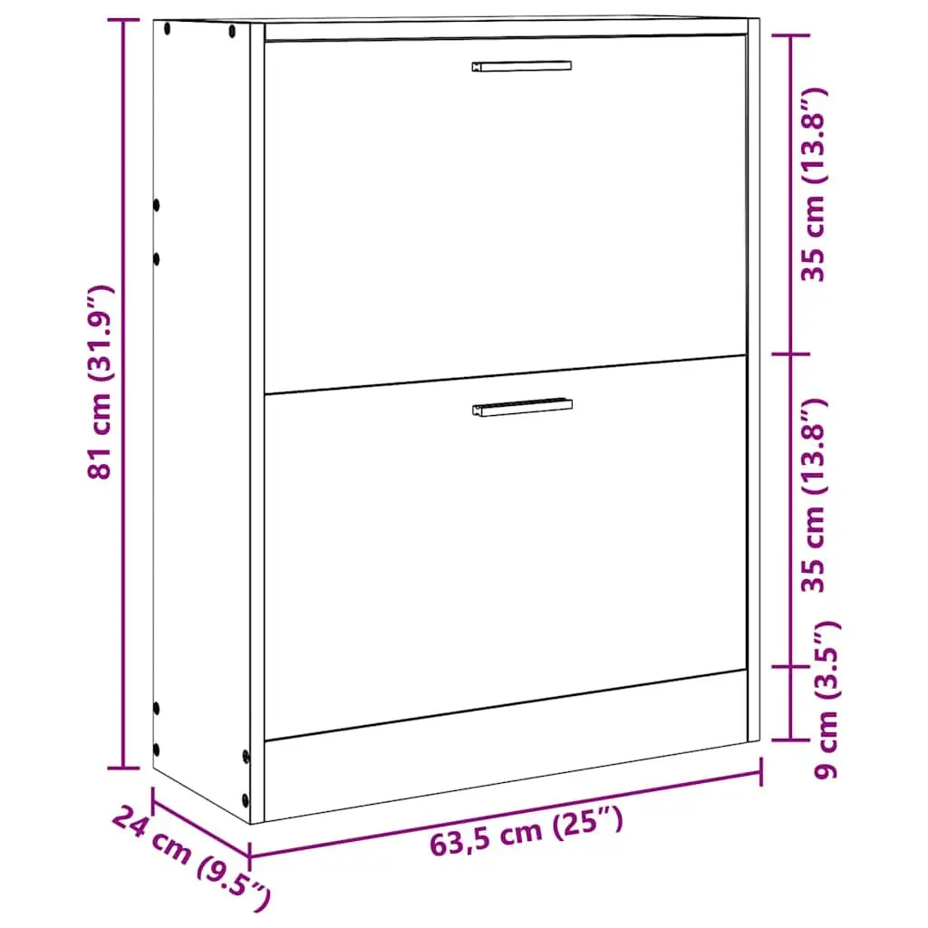 Wooden Shoe Cabinet Storage Organiser Rack 2 Compartments White