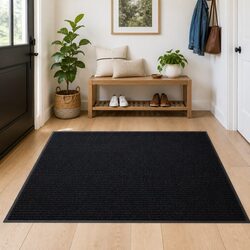 Door Mat Black 90 x 120 cm PVC Non-Slip Backing Home Office Entrance Dirt Stop