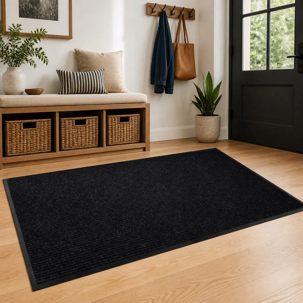 Door Mat Black 120 x 180 cm Non-Slip PVC Backing Indoor Outdoor Entry Entrance