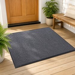 Door Mat Grey 90 x 150 cm Non-Slip PVC Backing Indoor Outdoor Entrance Hallway