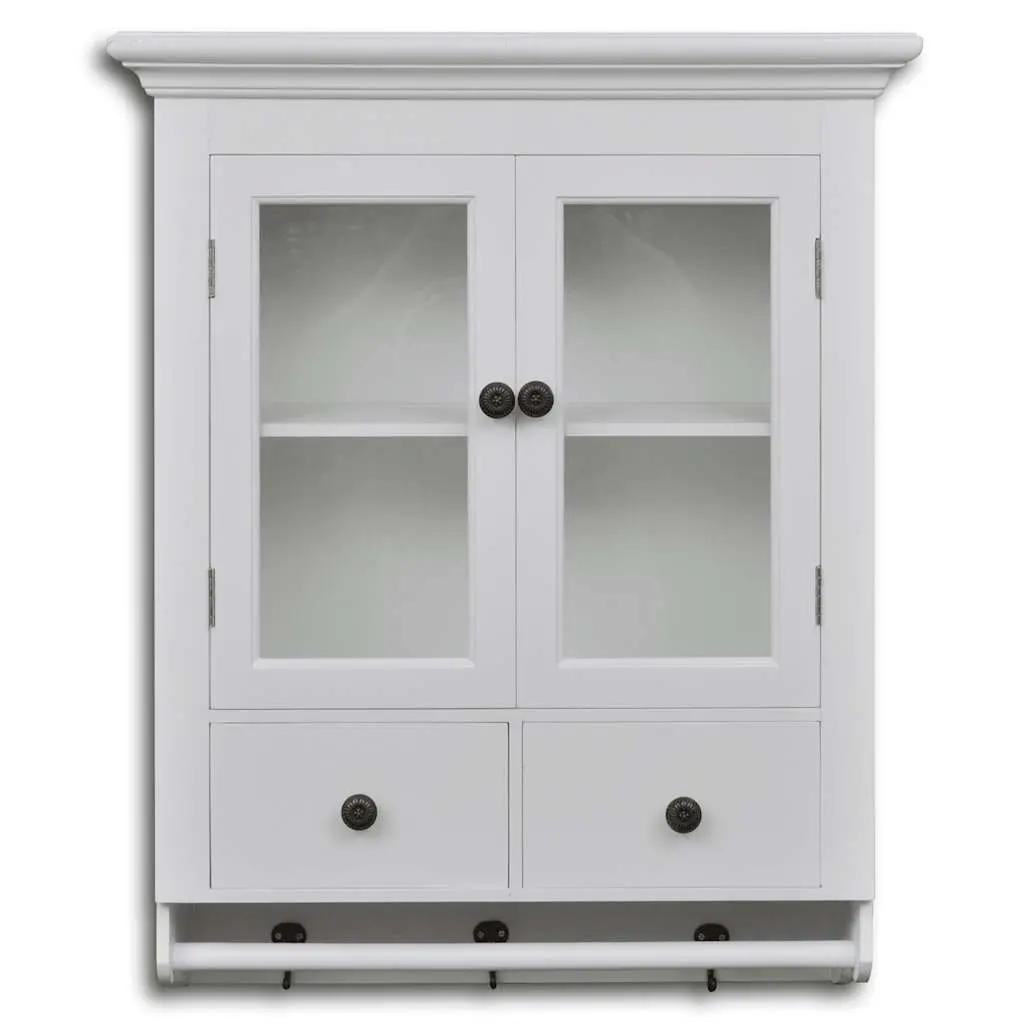 Wooden Kitchen Wall Cabinet Storage Shelves Drawers Hooks White