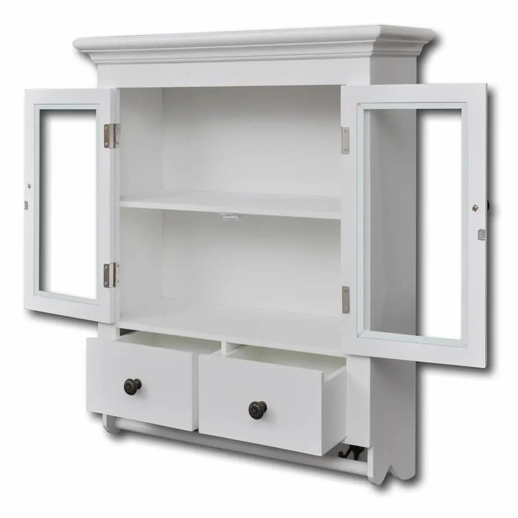 Wooden Kitchen Wall Cabinet Storage Shelves Drawers Hooks White