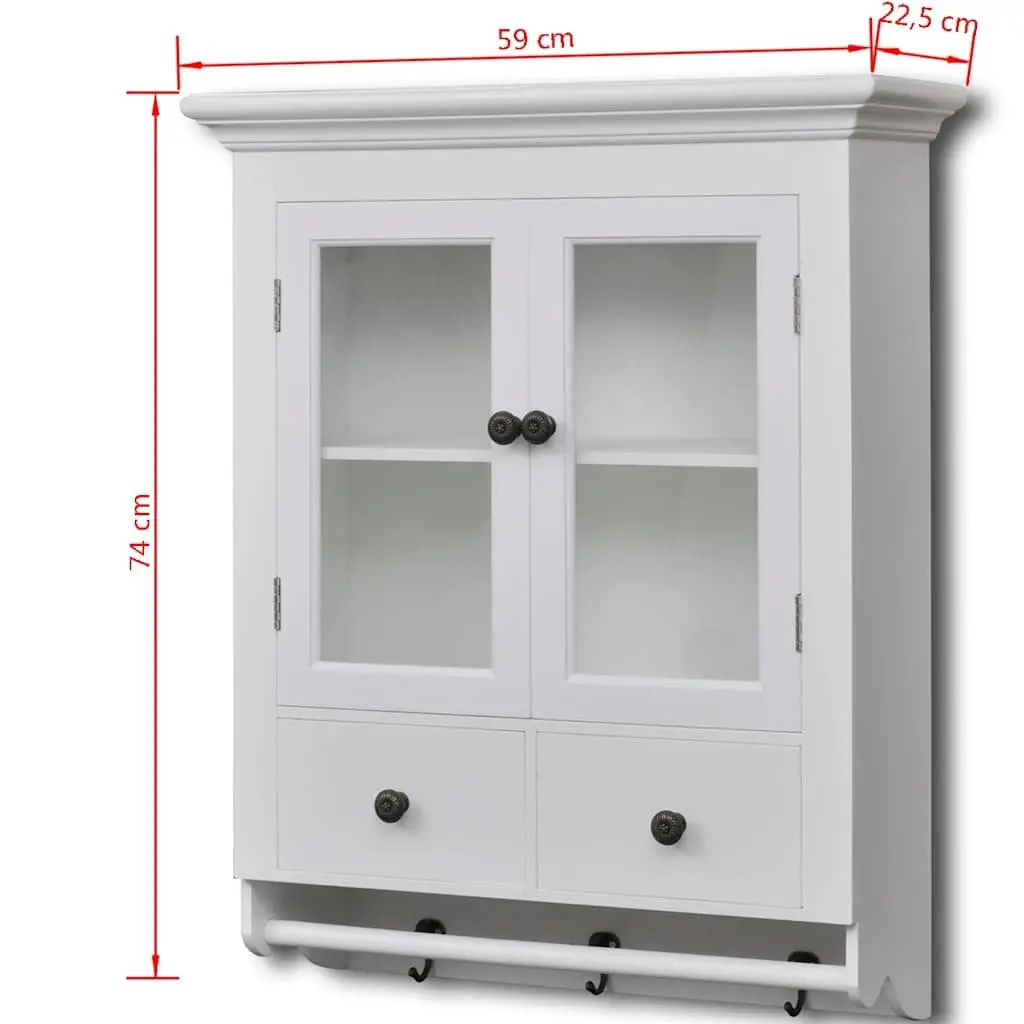 Wooden Kitchen Wall Cabinet Storage Shelves Drawers Hooks White
