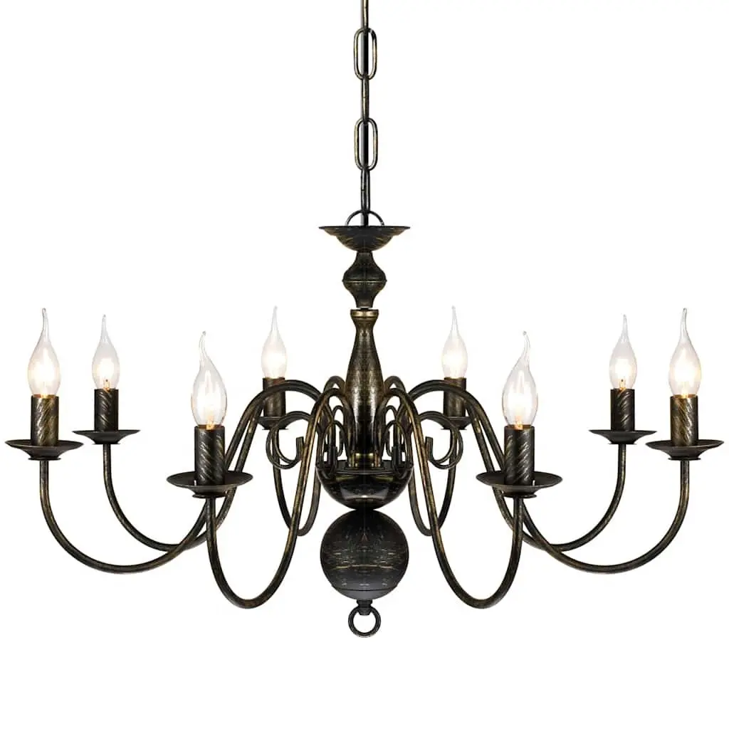 Chandelier Antique Black Metal 8 x E14 Pendant Lamp Ceiling Fixture Classic