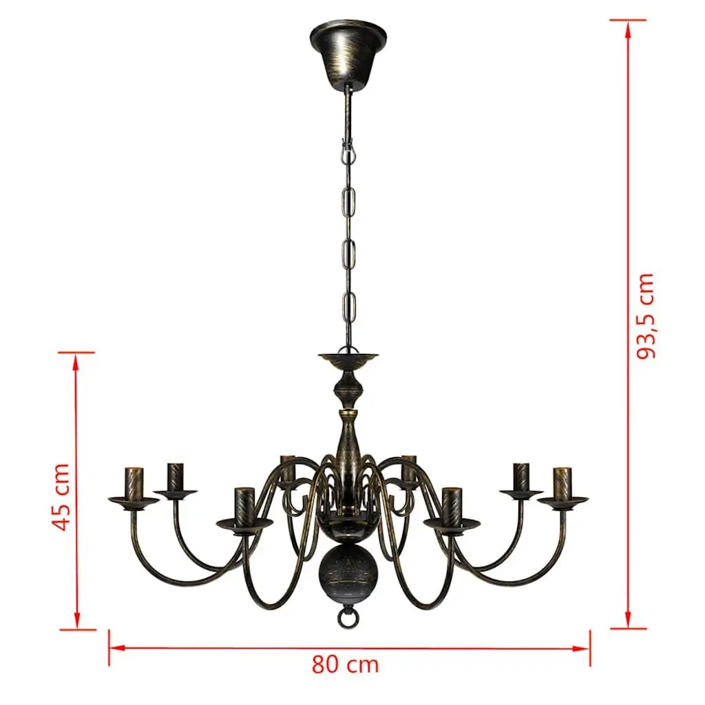 Chandelier Antique Black Metal 8 x E14 Pendant Lamp Ceiling Fixture Classic
