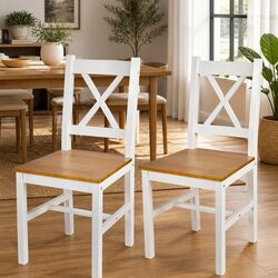 Comfortable White Wooden Dining Chair Set of 2