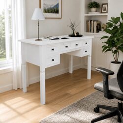 Versatile White Writing Desk with Ample Storage Drawers